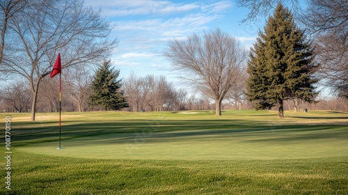 Scenic Golf Course Putting Green Winter Landscape Trees Sky