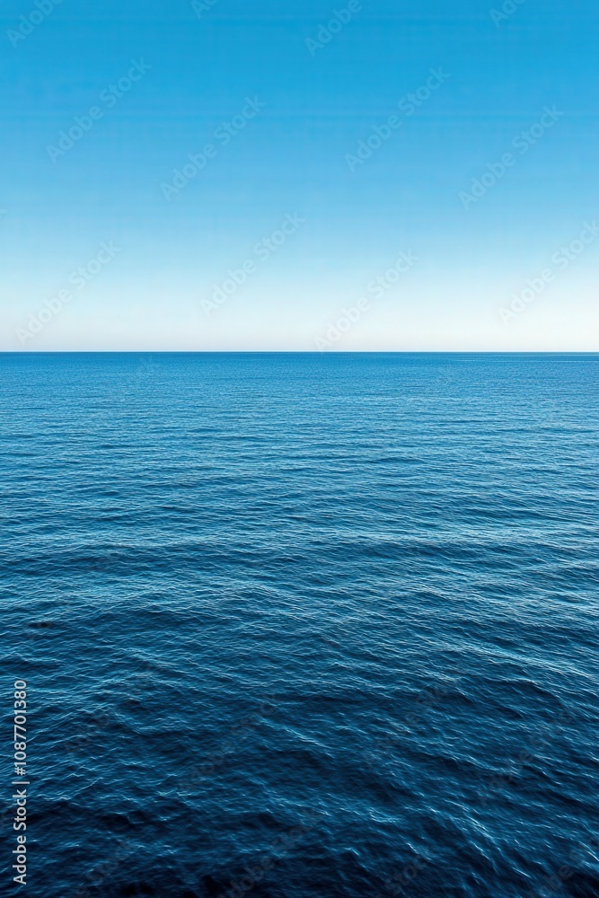 Ocean view at midday with clear blue sky and calm waves