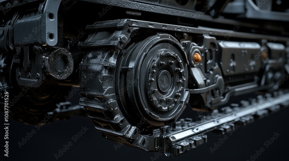 Truck frame with realistic detail on undercarriage, wheels, and heavy-duty chassis structure Truck frame with realistic detail on undercarriage, wheels, and heavy-duty chassis structure