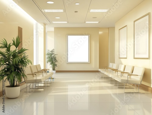 Modern Office Waiting Area With White Chairs And Plants