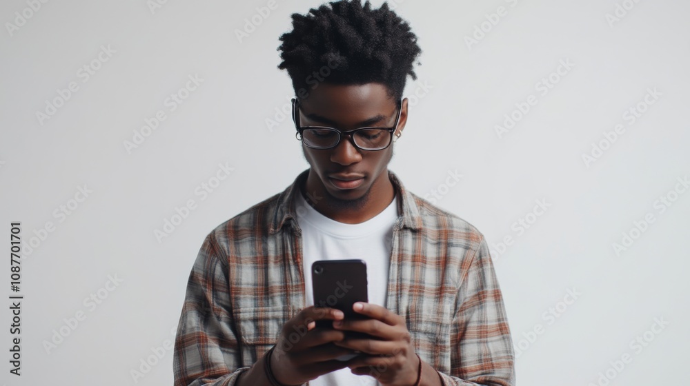 Young Man Using Phone, Casual Portrait Young Man Using Phone, Casual Portrait