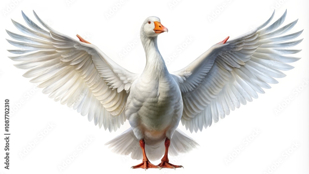 Obraz premium White Goose with Spread Wings Digital Painting, Avian Art, Freedom Concept, Bird, Animal Goose, Wings