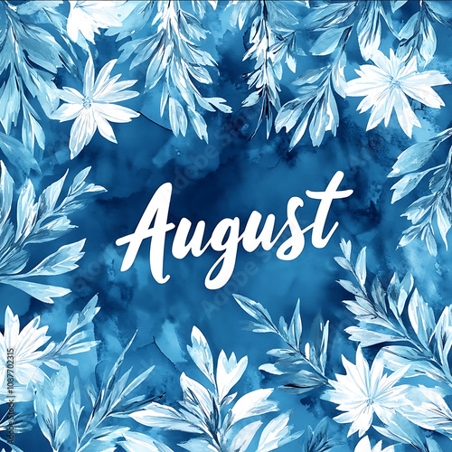 A fresh bluethemed background image with the word August written on it photo