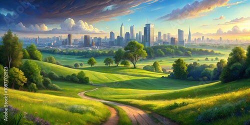 Sunrise Cityscape Rolling H...