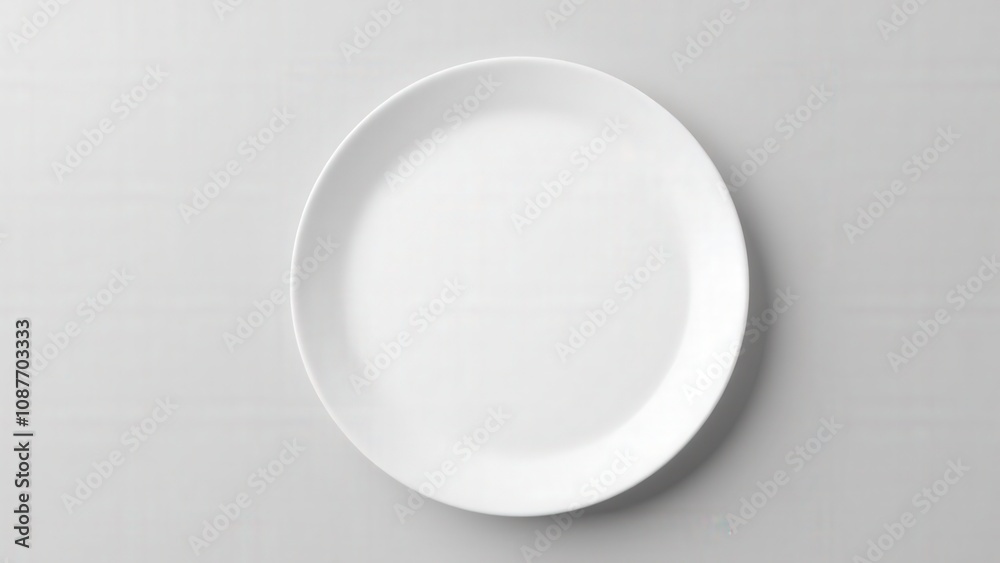 A premium restaurant plate mockup highlighting a round white plate with soft lighting on a gray background.