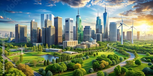 Eco-City Skyline Aerial Vie...