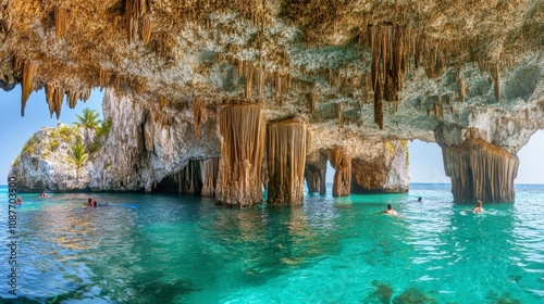 Captivating Cave with Clear Water and Stalactites