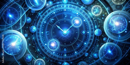 Cosmic Clockwork A Blue Nebula Clock Composition, Space, Time, Universe, Digital Art, Abstract Space, Time