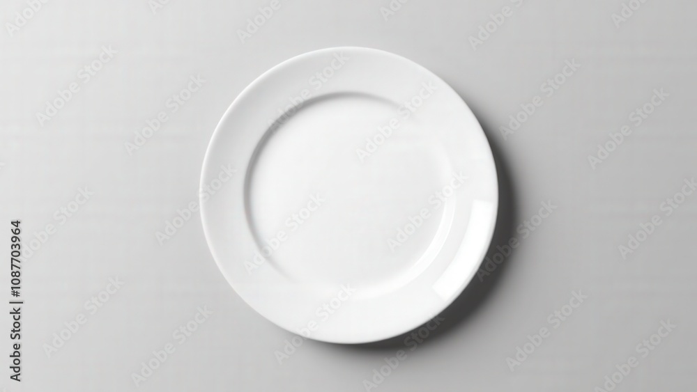 A premium flat lay plate mockup featuring a round white plate isolated on a gray background. A premium flat lay plate mockup featuring a round white plate isolated on a gray background.