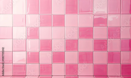 Pink tile wall chequered background bathroom floor texture. Ceramic wall and floor tiles mosaic background in bathroom, Generative AI photo