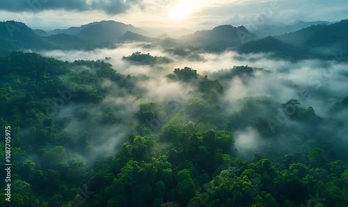 Green bamboo with sea of cloud in the morning 