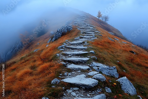 Paints fantastic fall in the Carpathian Mountains. In Gorgany, Mount Igrovets- in September leaves berries and grass shimmering rainbow colors on the background of wild peaks Osmoloda and Old Guty
 photo