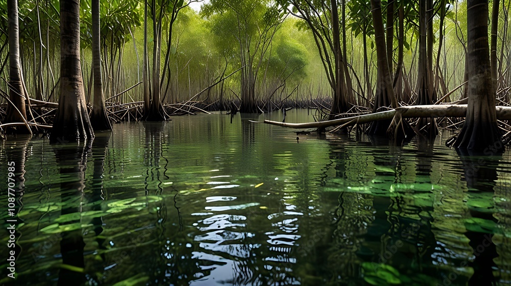 Green mangrove forest. Natural carbon sink fight climate change. Sustainability in carbon-neutral Green mangrove forest. Natural carbon sink fight climate change. Sustainability in carbon-neutral