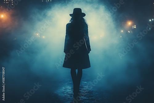 man detective agent in a hat and raincoat at night in a rainy city in the style of film noir
