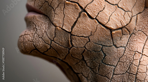 Close-up of dry and cracked skin texture on a person's face, illustrating extreme dryness and roughness