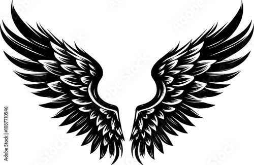 Angel wings Vector Black Silhouette Design For T-Shirt