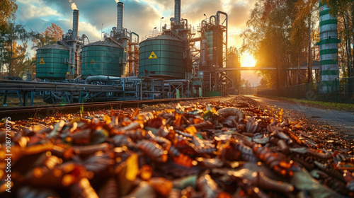 Autumn Leaves with Industrial Factory Backdrop
 photo