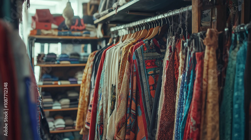 Vibrant Textile Display in a Traditional Clothing Boutique Store