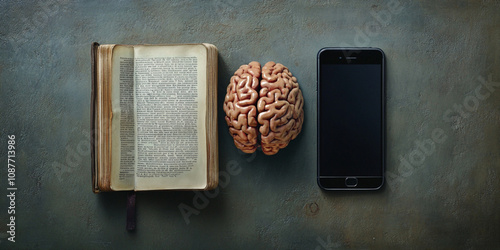 Cuadro en lienzo The human mind between a good old book and a smartphone
