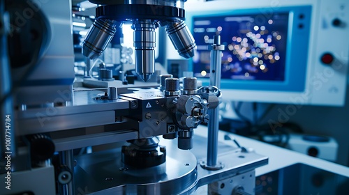 An intricate setup of an X-ray diffraction (XRD) machine analyzing a sample. --ar 169 --v 6.0 photo