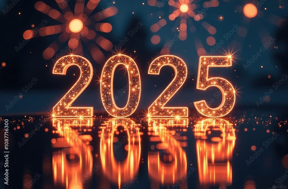 2025 on fireworks background, bokeh, background, lights. Festive New Year background, postcard, greeting. 2025 on fireworks background, bokeh, background, lights. Festive New Year background, postcard, greeting.