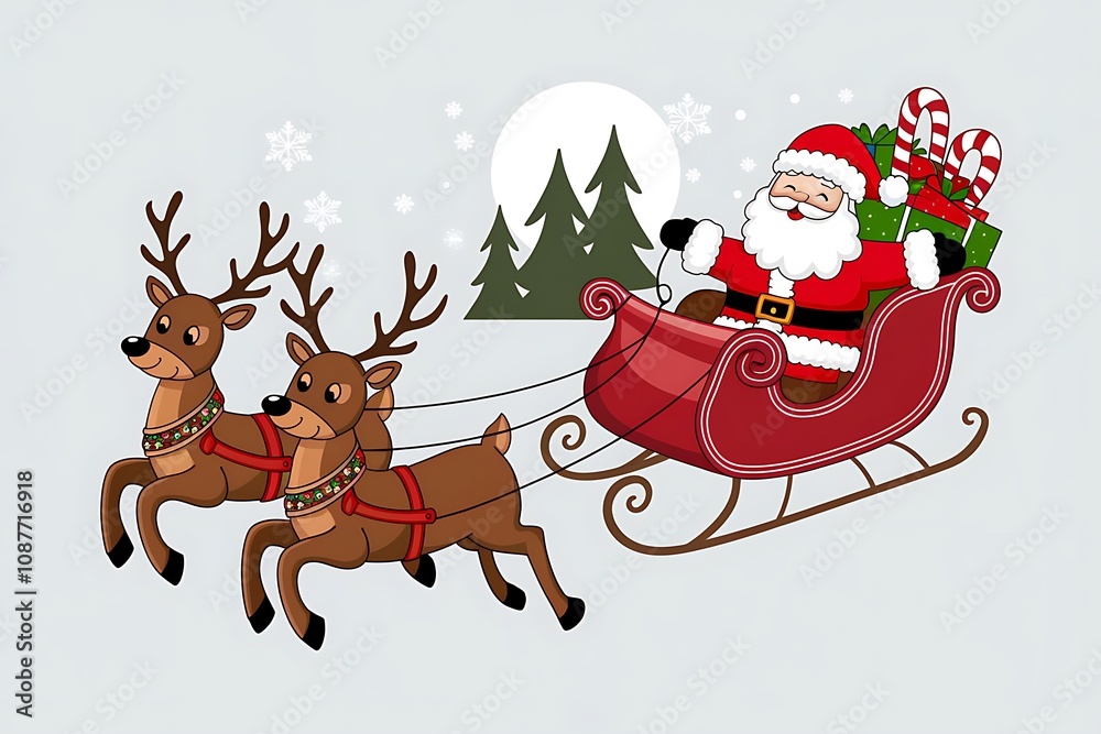 Fototapeta premium Festive Santa Claus and reindeer Christmas illustration perfect for holiday cards