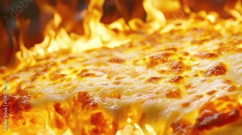 Melting Cheese on Fire: Close-Up Shots of Delicious Gooeyness photo