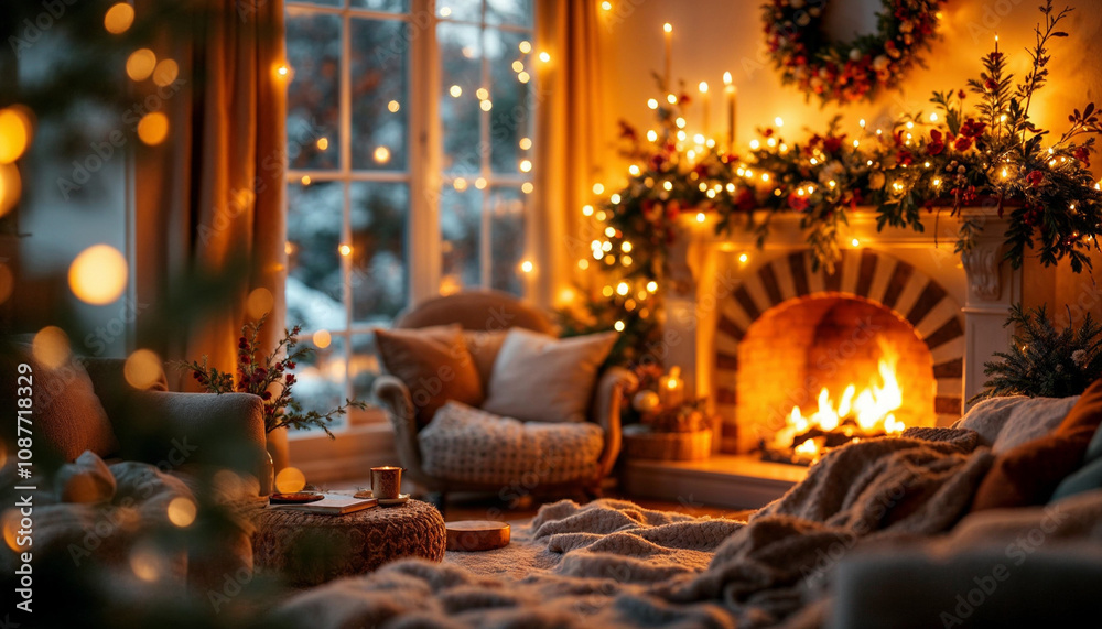 Cozy New Year corner with twinkling lights, floral decor, and a softly lit fireplace.
Cozy New Year corner with twinkling lights, floral decor, and a softly lit fireplace.