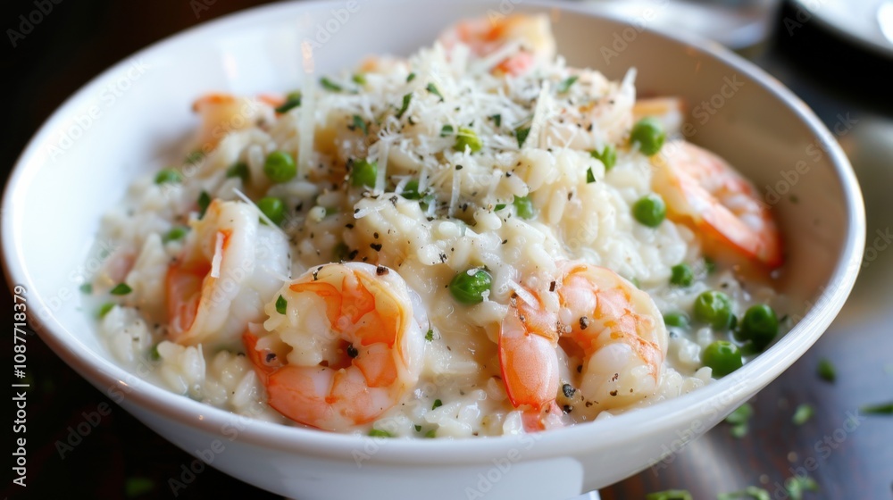 A mouthwatering bowl of creamy risotto, studded with plump shrimp A mouthwatering bowl of creamy risotto, studded with plump shrimp