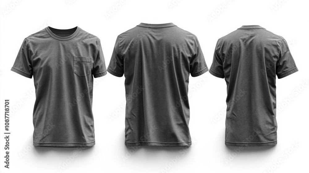 Gray Button-Up T-shirt Mockup: Multi-View. Generative AI Gray Button-Up T-shirt Mockup: Multi-View. Generative AI
