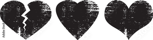 Textured vector valentine heart. Decorative design element. Distressed symbol of broken heart. Textured Valentine's Day sign. Vector illustration. Black heart isolated on white. EPS10.