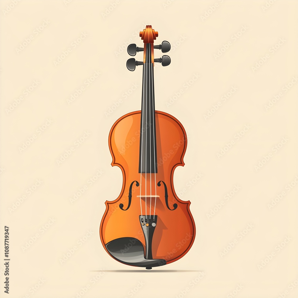 Fototapeta premium Vectorized flat illustration of a classical music instrument, a violin, on a beige background, in a cartoon style with simple lines and color blocks, a clean minimalist design, a 2D graphic. Vector il