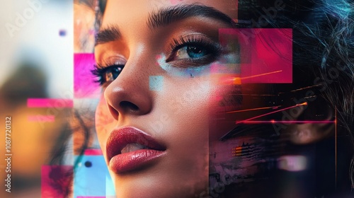 Graphic abstract woman face like beauty promotion digital art illustration background wallpaper AI generated image photo