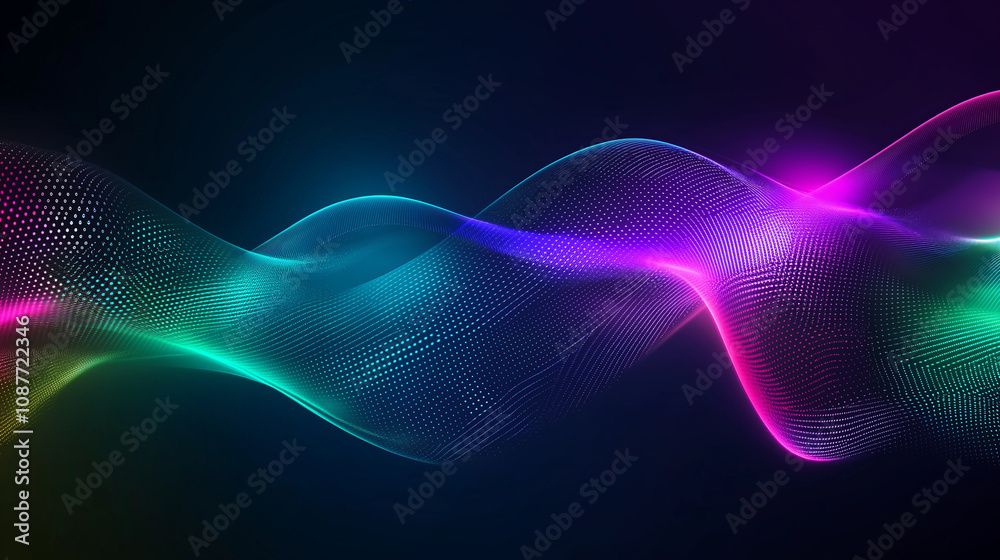 Fototapeta premium Abstract Neon Light Wave in Blue, Purple, Pink and Green Tones, Futuristic Background