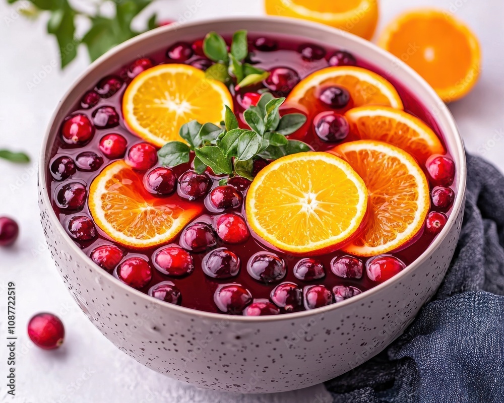 Refreshing citrus cranberry punch recipe home kitchen food photography cozy setting vibrant colors Refreshing citrus cranberry punch recipe home kitchen food photography cozy setting vibrant colors