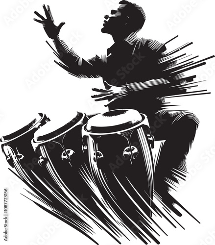 Silhouette The action of playing acoustic conga drum
