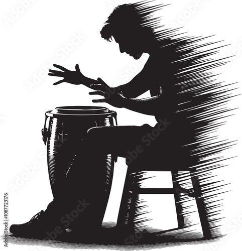 Silhouette The action of playing acoustic conga drum