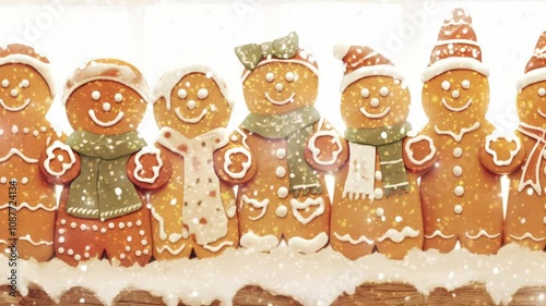 Delight in whimsical gingerbread characters celebrating the holiday spirit! stream overlay seamless loop Vtuber streamer asset twitch zoom OBS screen animated wallpaper virtual background