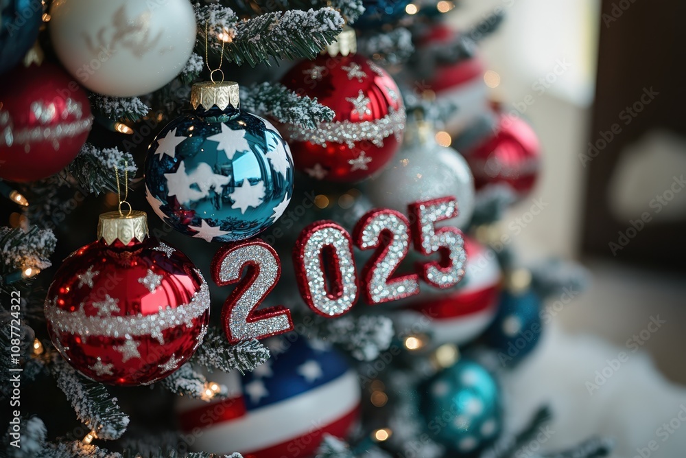 Red white and blue ornaments spelling out Red white and blue ornaments spelling out