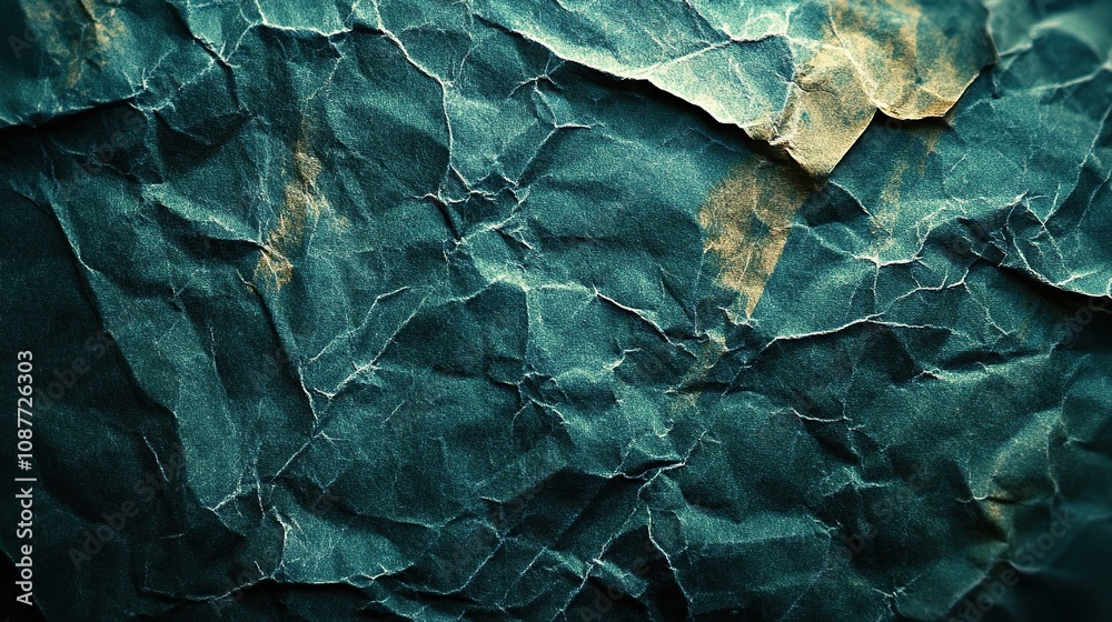 Fototapeta premium A close-up of crumpled textured paper with a dark blue hue and subtle highlights.