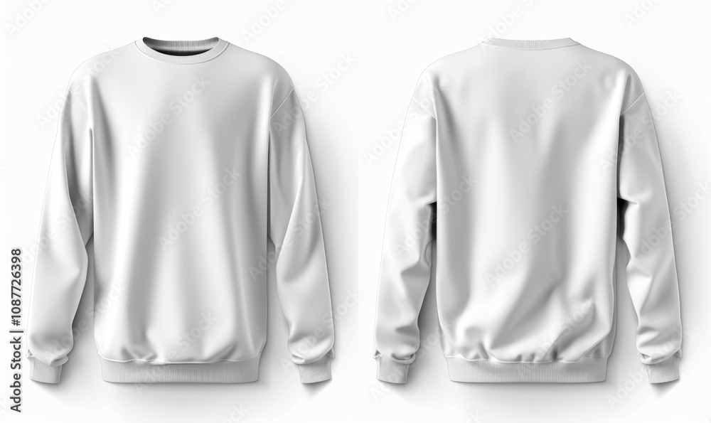 Set of white front and back view tee sweatshirt sweater long sleeve on background cutout. Mockup template for artwork graphic design, Generative AI Set of white front and back view tee sweatshirt sweater long sleeve on background cutout. Mockup template for artwork graphic design, Generative AI