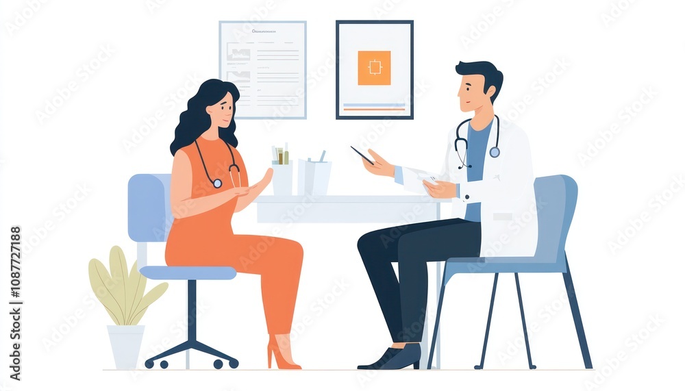 Doctor consulting a patient, explaining medical information and diagnosis in a clinical setting for patient care Doctor consulting a patient, explaining medical information and diagnosis in a clinical setting for patient care