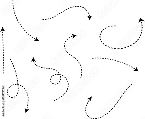 Dashed arrow set doodle dotted line vector design