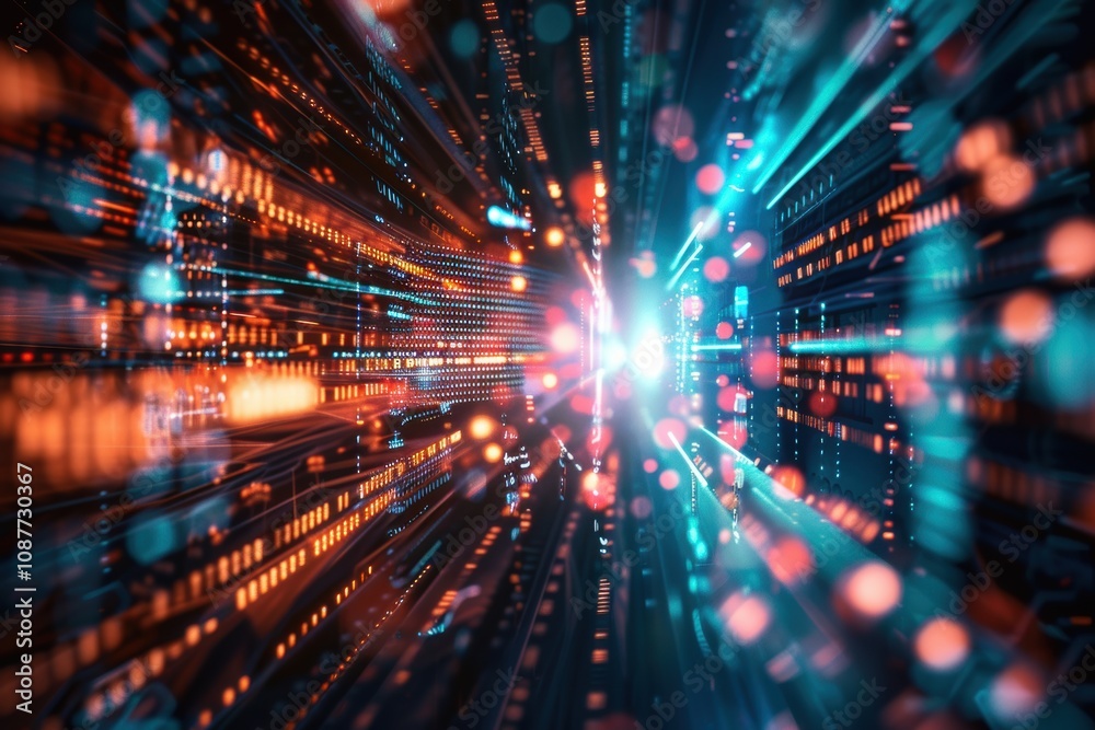 Fototapeta premium Abstract internet speed and download activity with a glowing blurred look