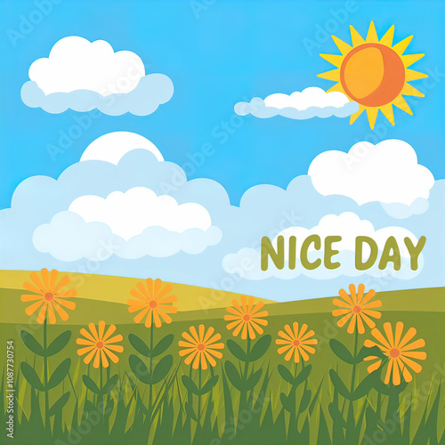vector illustration, greetings Have a nice day, holiday greeting card, cartoon drawing