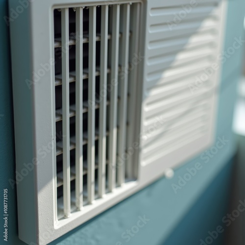 Pristine air vent, close-up of clean air grate. Health and cleanliness concept. Ideal for HVAC promotions, air quality ads, building maintenance, and educational materials photo