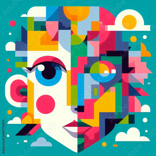 Dynamic and colorful cubist-style illustrations merging abstract forms and expressive design."