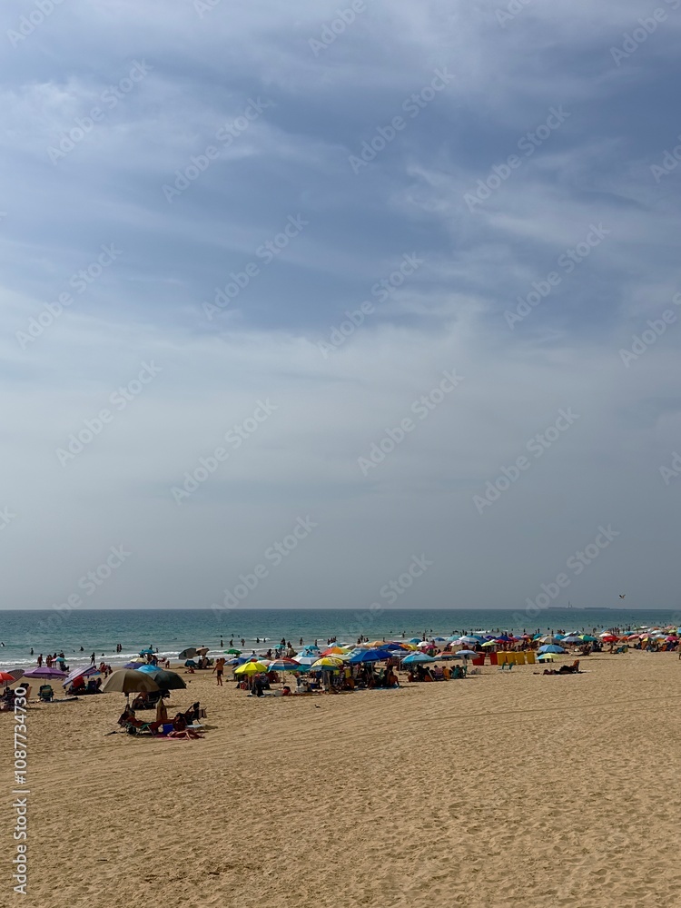 beach with umbrellas