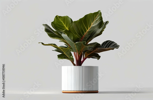 Ficus Lyrata or Fiddle leaf fig grown in a white Pot, Modern indoor plant photo