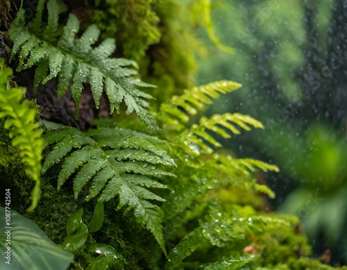 Paprocie w deszczu natura tapeta photo